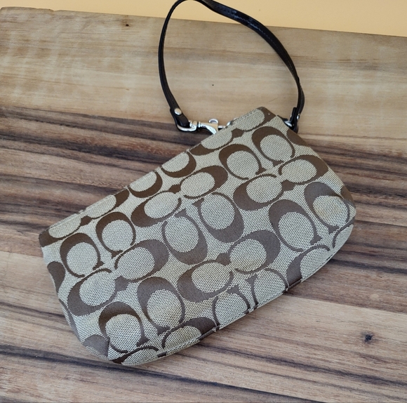 Coach Brown and Tan Signature Logo Wristlet with Front Pocket - Picture 2 of 6